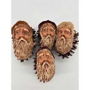 Jay Jerry '83 Santa Pine Cone Head Figurines Set‎ of 4 Christmas Ornaments